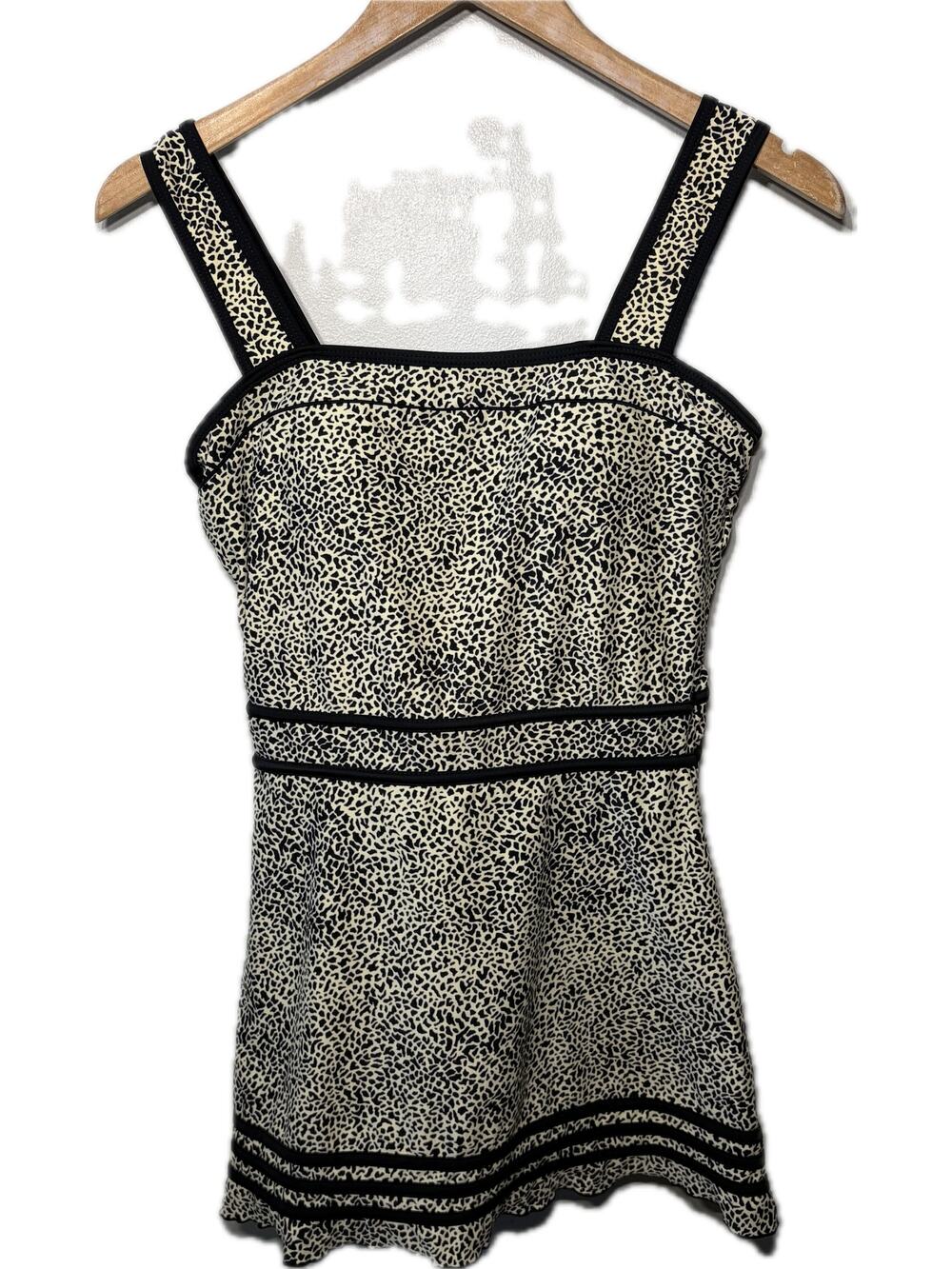 Shore Shapes Swim Dress Black Cream Animal Print Nylon One Piece Coquette 10